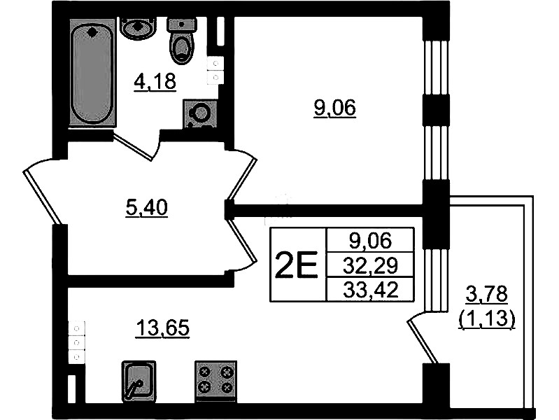 1-комнатная квартира 33.42 м², 4/4 эт., ЖК «Новая история»